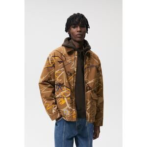 Zara‎ Graffiti Print Jacket In Brown Men’s Size Large